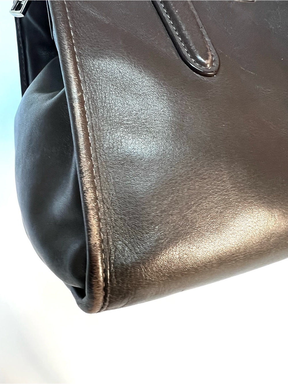 Coach Dark Taupe Small Leather Tote Satchel Bag Silver Hardware - Picture 8 of 14